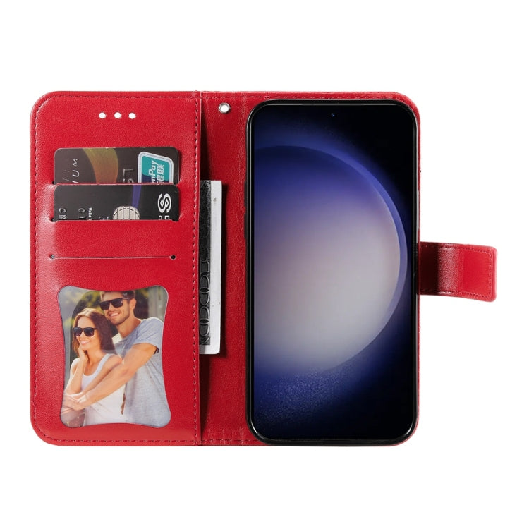 For Samsung Galaxy S25 5G Seven-petal Flowers Embossing Leather Phone Case(Red) - Galaxy S25 5G Cases by PMC Jewellery | Online Shopping South Africa | PMC Jewellery | Buy Now Pay Later Mobicred