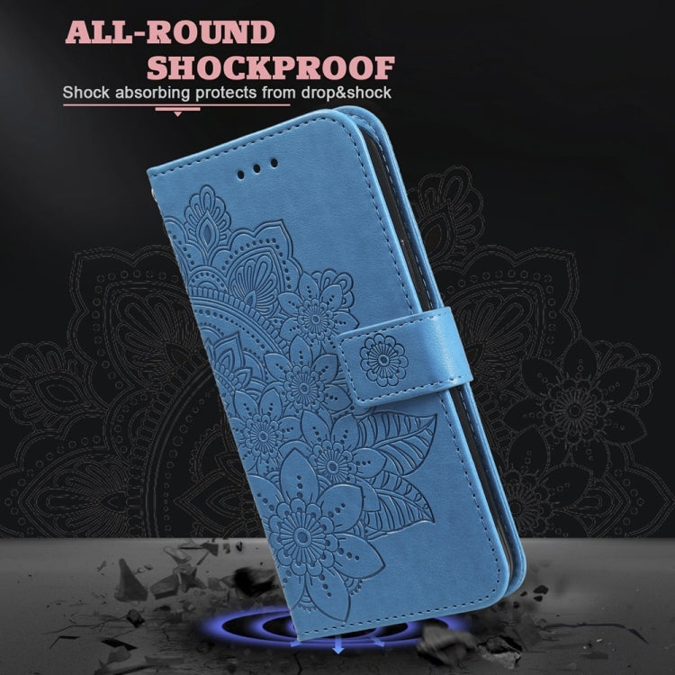 For Samsung Galaxy S25 Ultra 5G Seven-petal Flowers Embossing Leather Phone Case(Blue) - Galaxy S25 Ultra 5G Cases by PMC Jewellery | Online Shopping South Africa | PMC Jewellery | Buy Now Pay Later Mobicred