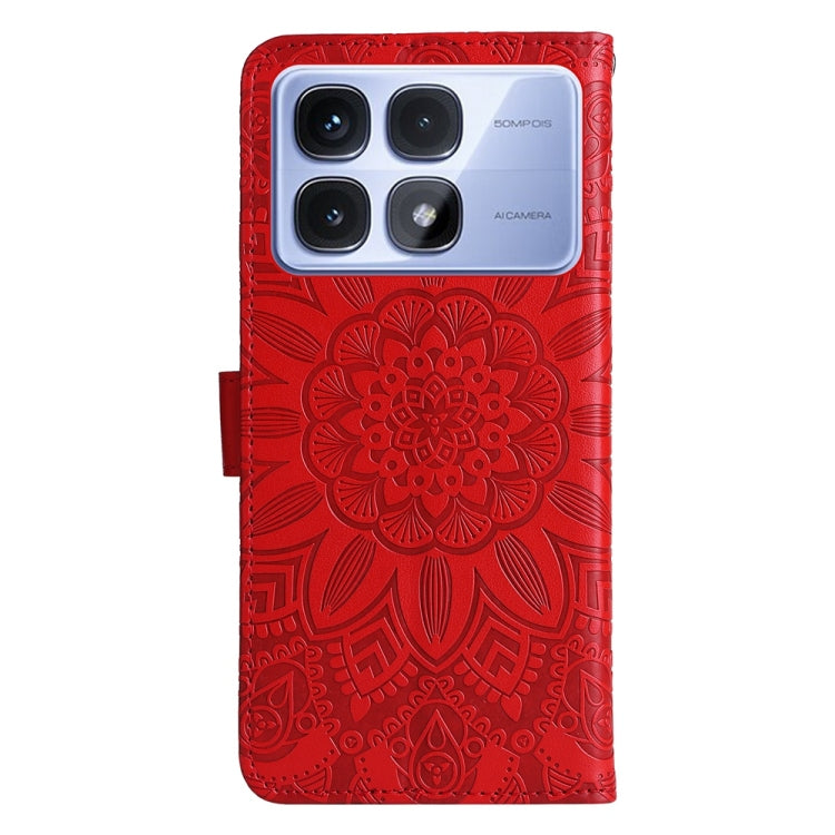 For Redmi K70 Ultra Embossed Sunflower Leather Phone Case(Red) - Xiaomi Cases by PMC Jewellery | Online Shopping South Africa | PMC Jewellery | Buy Now Pay Later Mobicred