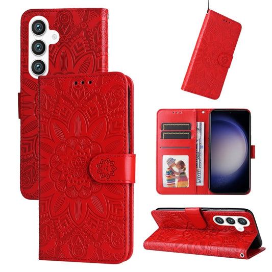 For Samsung Galaxy S25+ 5G Embossed Sunflower Leather Phone Case(Red) - Galaxy S25+ 5G Cases by PMC Jewellery | Online Shopping South Africa | PMC Jewellery | Buy Now Pay Later Mobicred