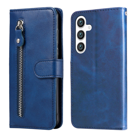 For Samsung Galaxy S25 5G Fashion Calf Texture Zipper Leather Phone Case(Blue) - Galaxy S25 5G Cases by PMC Jewellery | Online Shopping South Africa | PMC Jewellery | Buy Now Pay Later Mobicred