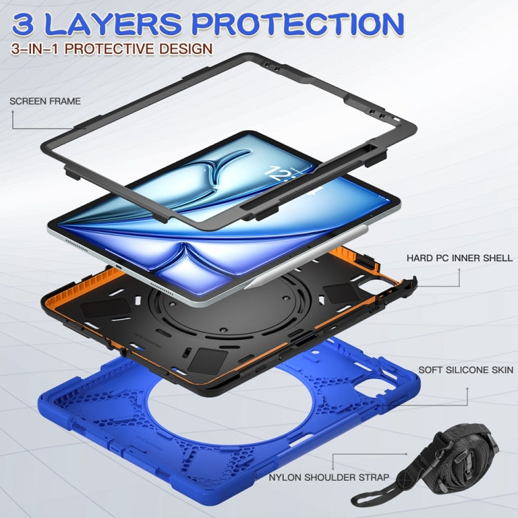 For iPad Air 13 2024 / Air 13 2025 Silicone Hybrid PC Tablet Case with Holder & Shoulder Strap(Blue) - free shipping - PMC Jewellery - Order now!