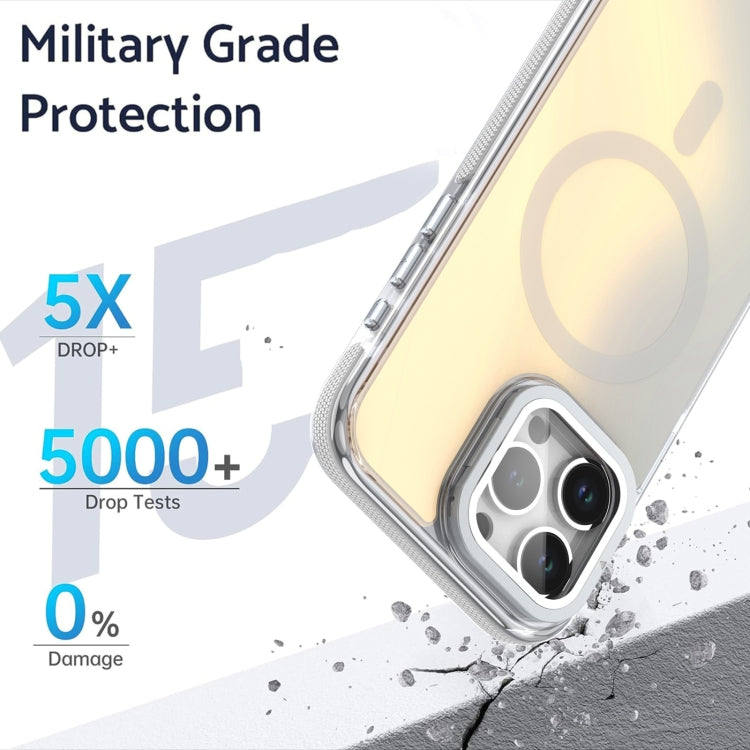 For iPhone 16 Pro MagSafe Gradient Color Lens Film Phone Case with Lens Fold Holder(White) - iPhone 16 Pro Cases by PMC TechLife | Online Shopping South Africa | PMC TechLife | Buy Now Pay Later Mobicred