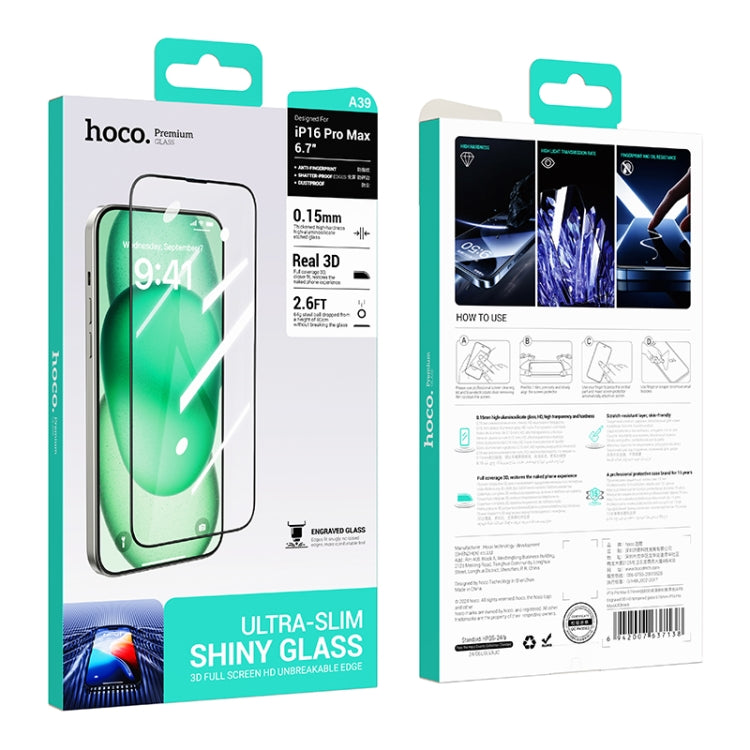 For iPhone 16 Pro Max hoco A39 0.15mm Etched 3D HD Tempered Film - iPhone 16 Pro Max Tempered Glass by hoco | Online Shopping South Africa | PMC Jewellery | Buy Now Pay Later Mobicred