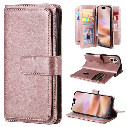 For iPhone 16 Plus Multi-Function Wallet 10 Card Slots Leather Phone Case(Rose Gold) - iPhone 16 Plus Cases by PMC Jewellery | Online Shopping South Africa | PMC Jewellery | Buy Now Pay Later Mobicred