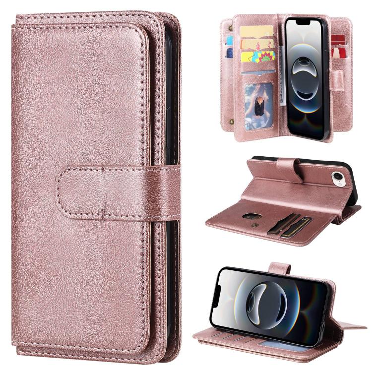 For iPhone 16e Multi-Function Wallet 10 Card Slots Leather Phone Case(Rose Gold) - iPhone 16e Cases by PMC TechLife | Online Shopping South Africa | PMC TechLife | Buy Now Pay Later Mobicred