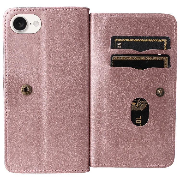 For iPhone 16e Multi-Function Wallet 10 Card Slots Leather Phone Case(Rose Gold) - iPhone 16e Cases by PMC TechLife | Online Shopping South Africa | PMC TechLife | Buy Now Pay Later Mobicred