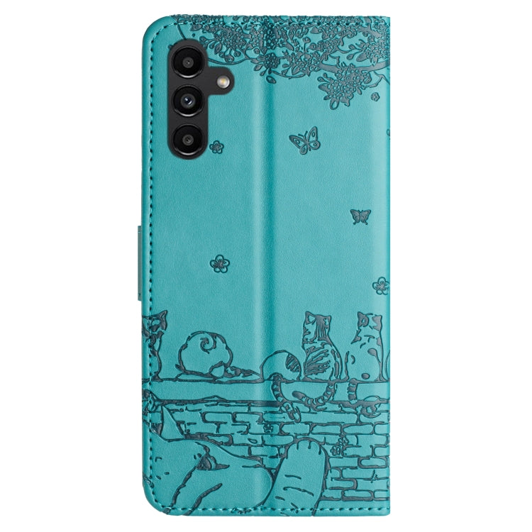 For Samsung Galaxy S25 5G Cat Embossing Pattern Leather Phone Case with Lanyard(Blue) - Galaxy S25 5G Cases by PMC Jewellery | Online Shopping South Africa | PMC Jewellery | Buy Now Pay Later Mobicred