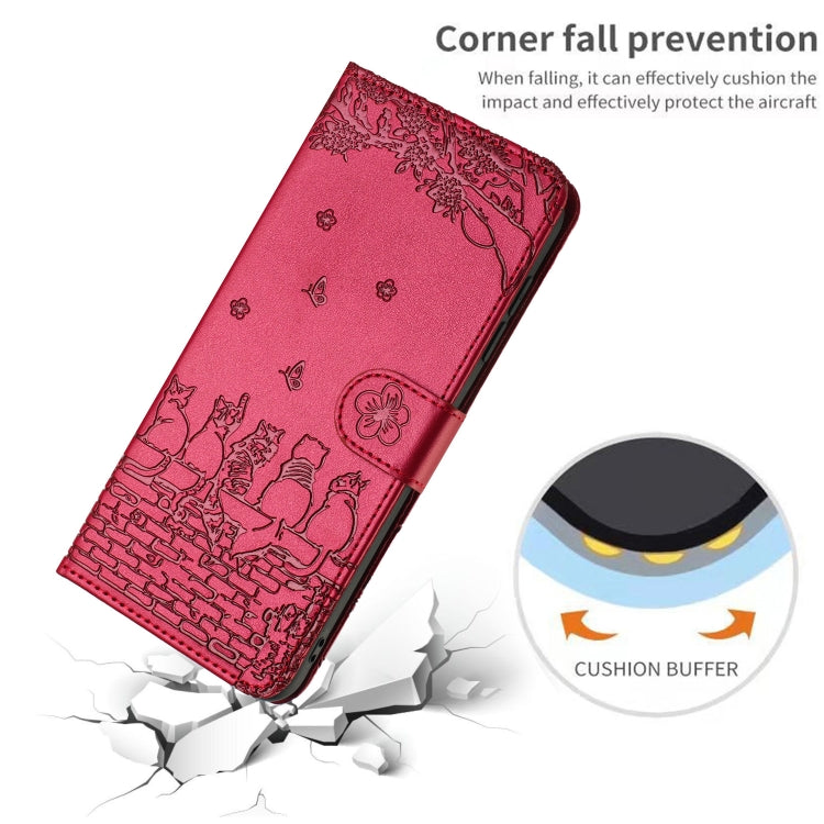 For Samsung Galaxy S25 Ultra 5G Cat Embossing Pattern Leather Phone Case with Lanyard(Red) - free shipping - PMC Jewellery - Order now!