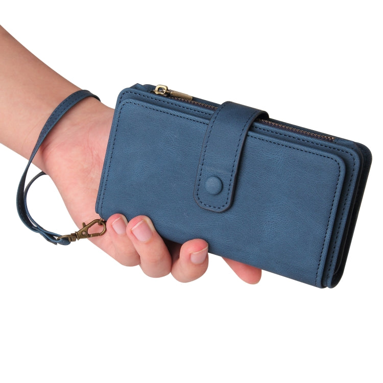 For iPhone 16 Pro Max Skin Feel Multi Card Slots Zipper Wallet Leather Phone Case(Blue) - iPhone 16 Pro Max Cases by PMC TechLife | Online Shopping South Africa | PMC TechLife | Buy Now Pay Later Mobicred