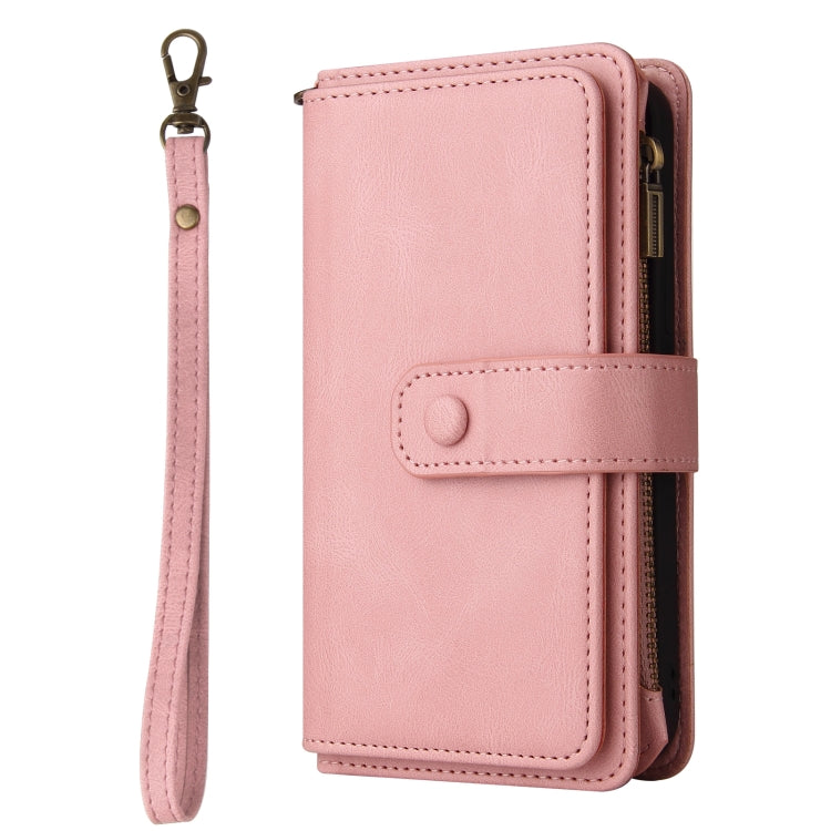 For iPhone 16 Pro Skin Feel Multi Card Slots Zipper Wallet Leather Phone Case(Pink) - iPhone 16 Pro Cases by PMC Jewellery | Online Shopping South Africa | PMC Jewellery | Buy Now Pay Later Mobicred