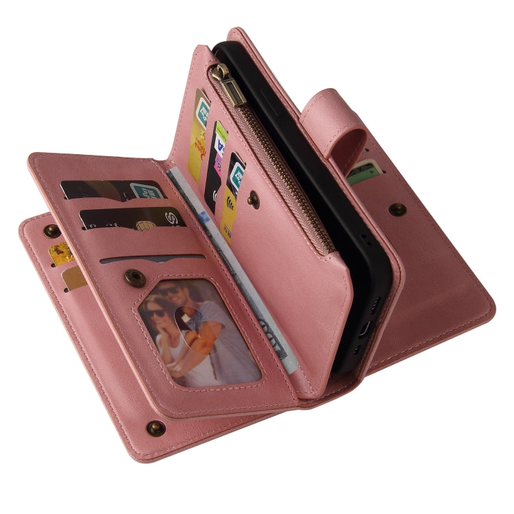 For iPhone 16 Pro Skin Feel Multi Card Slots Zipper Wallet Leather Phone Case(Pink) - iPhone 16 Pro Cases by PMC TechLife | Online Shopping South Africa | PMC TechLife | Buy Now Pay Later Mobicred