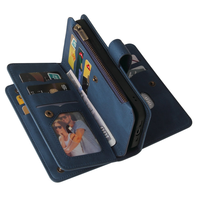 For iPhone 16 Pro Skin Feel Multi Card Slots Zipper Wallet Leather Phone Case(Blue) - iPhone 16 Pro Cases by PMC TechLife | Online Shopping South Africa | PMC TechLife | Buy Now Pay Later Mobicred