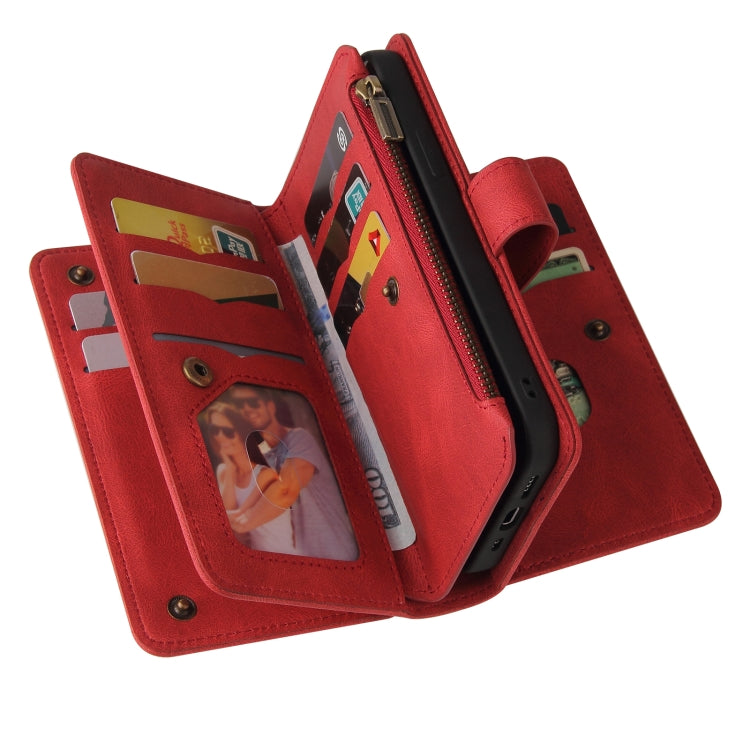 For iPhone 16 Plus Skin Feel Multi Card Slots Zipper Wallet Leather Phone Case(Red) - iPhone 16 Plus Cases by PMC Jewellery | Online Shopping South Africa | PMC Jewellery | Buy Now Pay Later Mobicred