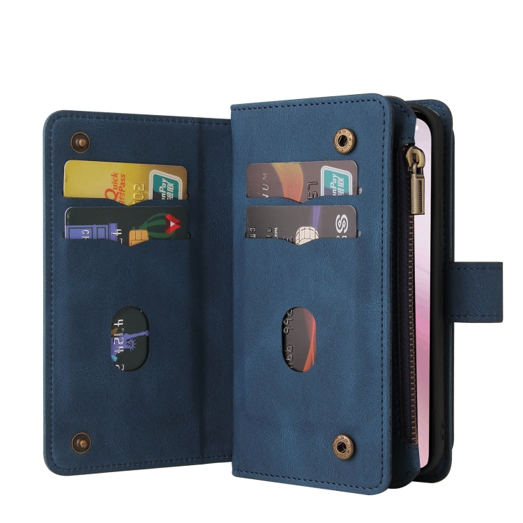 For iPhone 16e Skin Feel Multi Card Slots Zipper Wallet Leather Phone Case(Blue) - iPhone 16e Cases by PMC TechLife | Online Shopping South Africa | PMC TechLife | Buy Now Pay Later Mobicred