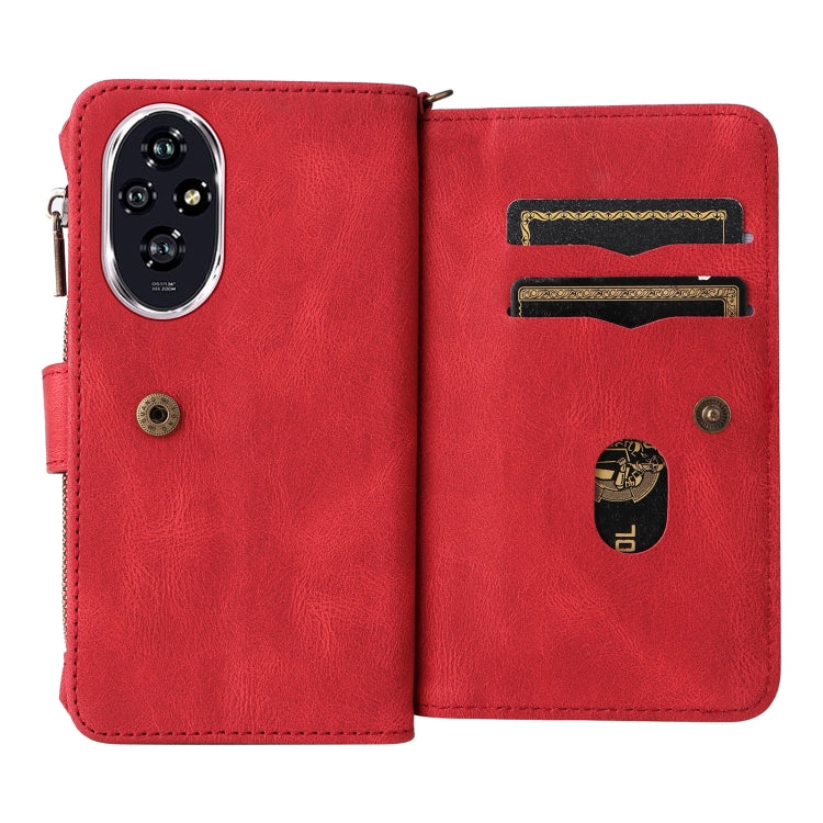 For Honor 200 Skin Feel Multi Card Slots Zipper Wallet Leather Phone Case(Red) - free shipping - PMC TechLife - Order now!