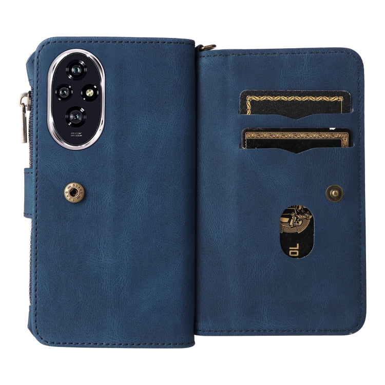 For Honor 200 Skin Feel Multi Card Slots Zipper Wallet Leather Phone Case(Blue) - Honor Cases by PMC TechLife | Online Shopping South Africa | PMC TechLife | Buy Now Pay Later Mobicred