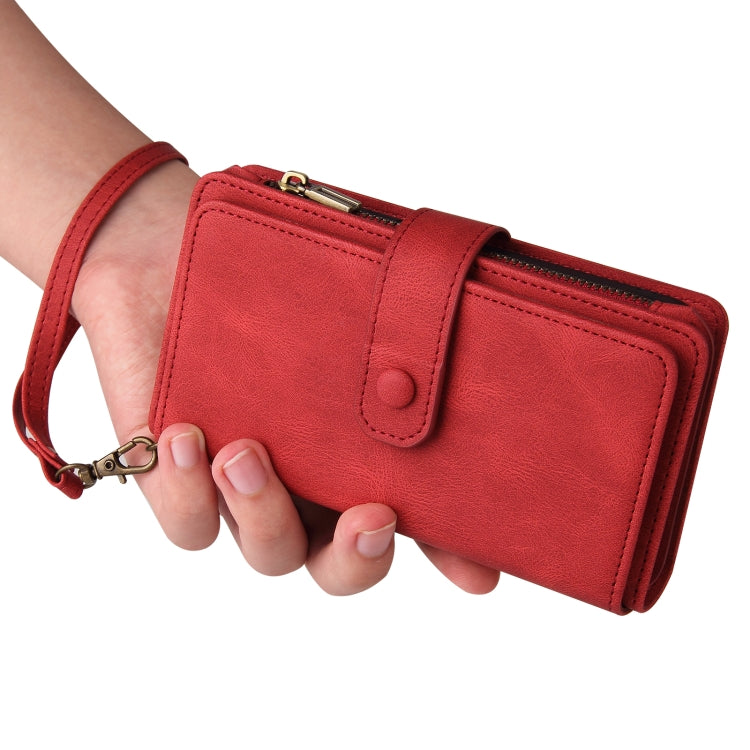 For Honor 200 Lite Global Skin Feel Multi Card Slots Zipper Wallet Leather Phone Case(Red) - Honor Cases by PMC TechLife | Online Shopping South Africa | PMC TechLife | Buy Now Pay Later Mobicred