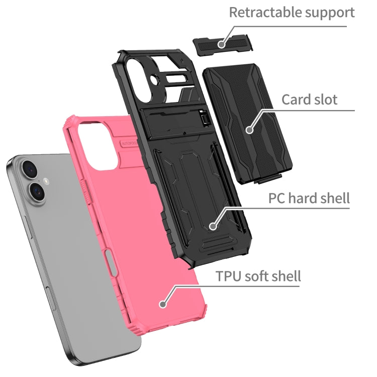 For iPhone 16 Plus Kickstand Armor Card Wallet Phone Case(Pink) - iPhone 16 Plus Cases by PMC Jewellery | Online Shopping South Africa | PMC Jewellery | Buy Now Pay Later Mobicred