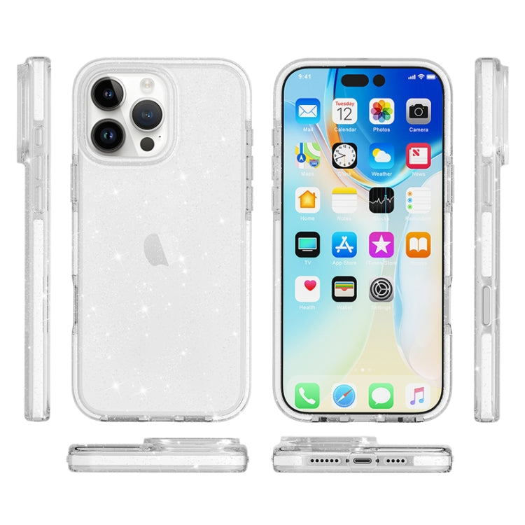 For iPhone 16 Pro Dual Color Clear Glitter TPU + TPE Full Coverage Phone Case(Glitter White) - iPhone 16 Pro Cases by PMC Jewellery | Online Shopping South Africa | PMC Jewellery | Buy Now Pay Later Mobicred