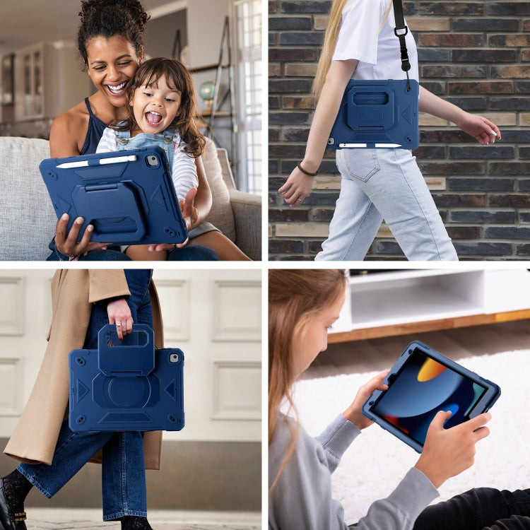 For iPad 10.2 2021 / 2020 / 2019 Legend Grip Holder Silicone Hybrid PC Tablet Case with Strap(Navy Blue) - iPad 10.2 Cases by PMC Jewellery | Online Shopping South Africa | PMC Jewellery | Buy Now Pay Later Mobicred