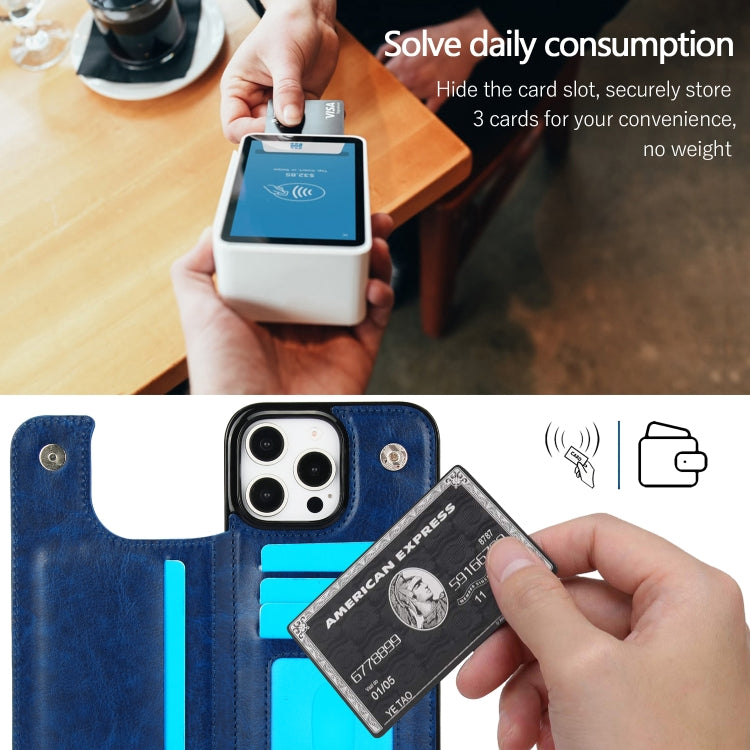 For iPhone 16 Pro Double Buckle Crazy Horse Texture PU Phone Case(Blue) - iPhone 16 Pro Cases by PMC TechLife | Online Shopping South Africa | PMC TechLife | Buy Now Pay Later Mobicred