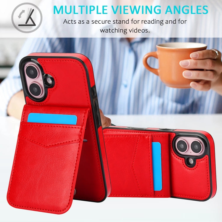 For iPhone 16 Plus Solid Color Card Slots Bracket PU Phone Case(Red) - iPhone 16 Plus Cases by PMC TechLife | Online Shopping South Africa | PMC TechLife | Buy Now Pay Later Mobicred