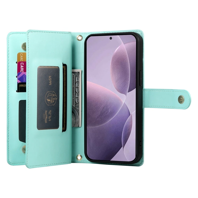 For Redmi K70 Nine Card-slot Zipper Wallet Bag Leather Phone Case(Mint Green) - K70 Cases by PMC Jewellery | Online Shopping South Africa | PMC Jewellery | Buy Now Pay Later Mobicred