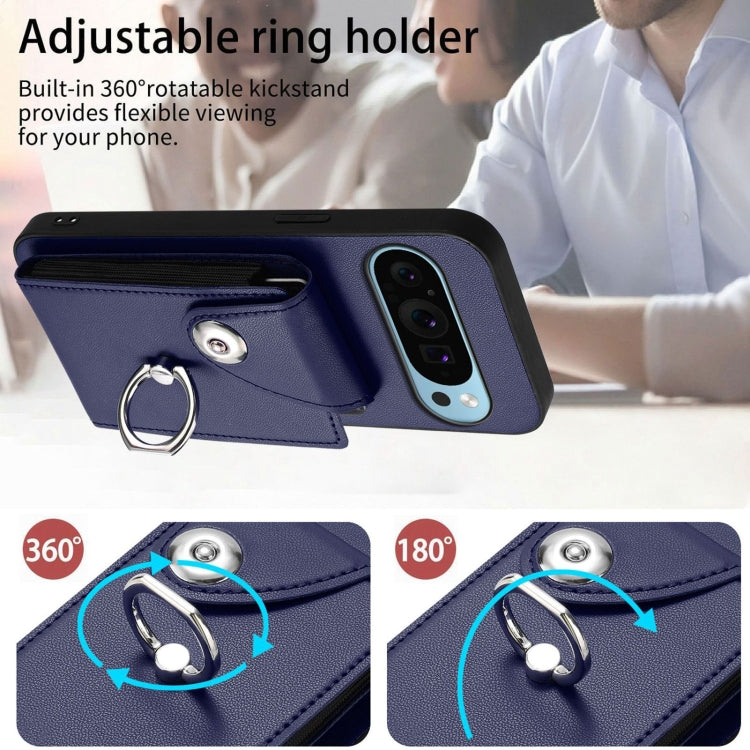 For Google Pixel 9 Pro XL Organ Card Bag Ring Holder Phone Case with Long Lanyard(Blue) - Google Cases by PMC TechLife | Online Shopping South Africa | PMC TechLife | Buy Now Pay Later Mobicred