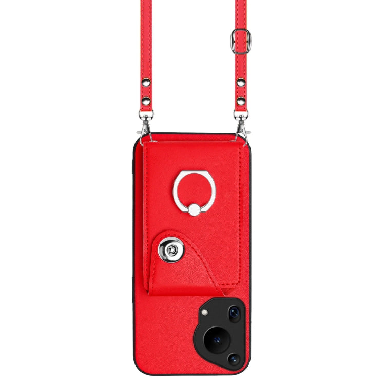 For Huawei Pura 70 Ultra Organ Card Bag Ring Holder Phone Case with Long Lanyard(Red) - Huawei Cases by PMC Jewellery | Online Shopping South Africa | PMC Jewellery | Buy Now Pay Later Mobicred