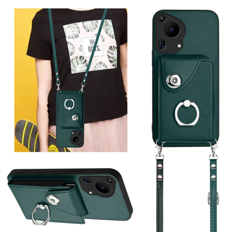 For Huawei Pura 70 Ultra Organ Card Bag Ring Holder Phone Case with Long Lanyard(Green) - Huawei Cases by PMC Jewellery | Online Shopping South Africa | PMC Jewellery | Buy Now Pay Later Mobicred