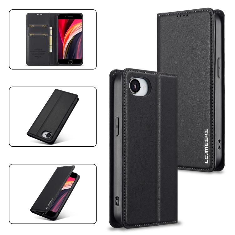 For iPhone 16e LC.IMEEKE L1 Series Frosted Fine Texture PU Phone Case(Black) - iPhone 16e Cases by LC.IMEEKE | Online Shopping South Africa | PMC TechLife | Buy Now Pay Later Mobicred