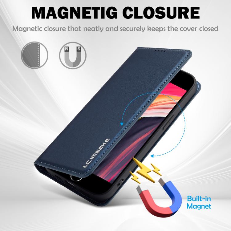 For iPhone 16e LC.IMEEKE L1 Series Frosted Fine Texture PU Phone Case(Blue) - iPhone 16e Cases by LC.IMEEKE | Online Shopping South Africa | PMC TechLife | Buy Now Pay Later Mobicred
