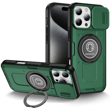 For iPhone 16 Pro Max Sliding Camshield TPU Hybrid PC Magnetic Holder Phone Case(Dark Green) - iPhone 16 Pro Max Cases by PMC Jewellery | Online Shopping South Africa | PMC Jewellery | Buy Now Pay Later Mobicred