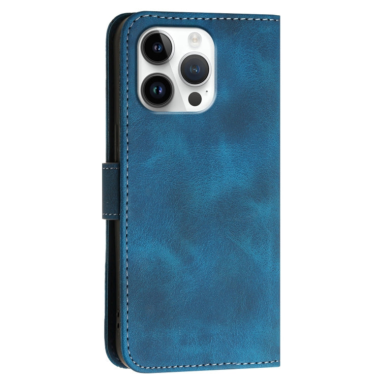 For iPhone 16 Pro Max YX0080 Grid Butterfly Embossed Pattern Flip Leather Phone Case with Lanyard(Dark Blue) - iPhone 16 Pro Max Cases by PMC Jewellery | Online Shopping South Africa | PMC Jewellery | Buy Now Pay Later Mobicred