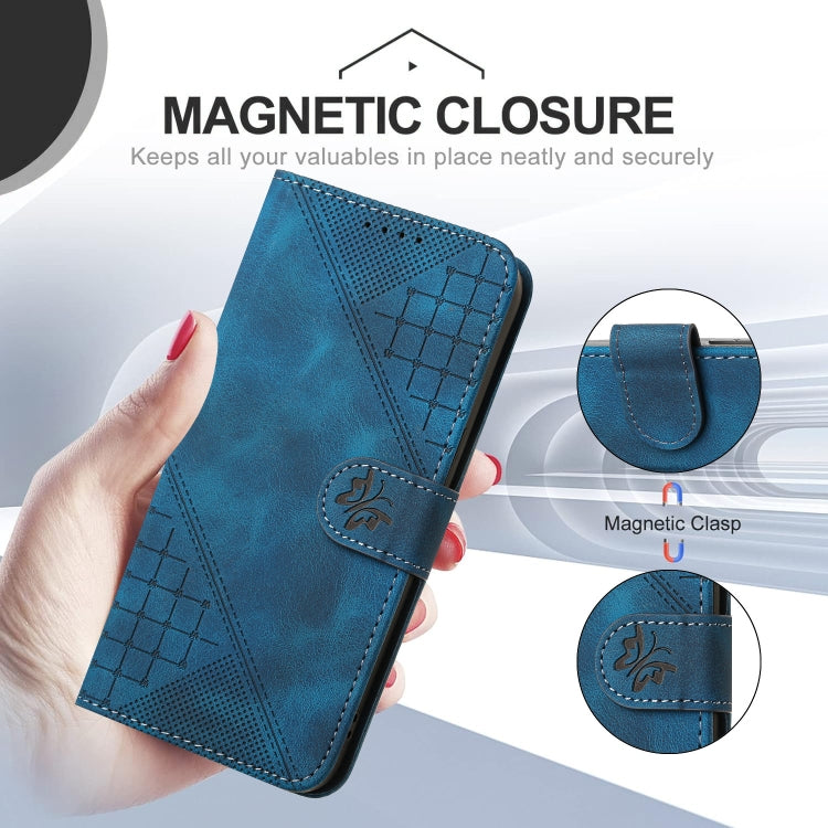 For iPhone 16 Pro Max YX0080 Grid Butterfly Embossed Pattern Flip Leather Phone Case with Lanyard(Dark Blue) - iPhone 16 Pro Max Cases by PMC TechLife | Online Shopping South Africa | PMC TechLife | Buy Now Pay Later Mobicred