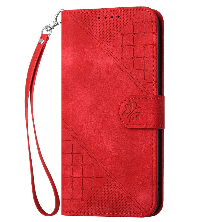 For iPhone 16 Pro YX0080 Grid Butterfly Embossed Pattern Flip Leather Phone Case with Lanyard(Red) - iPhone 16 Pro Cases by PMC TechLife | Online Shopping South Africa | PMC TechLife | Buy Now Pay Later Mobicred