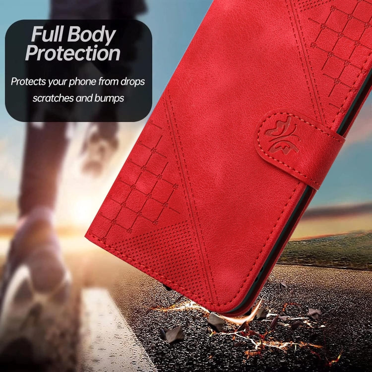 For iPhone 16 Pro YX0080 Grid Butterfly Embossed Pattern Flip Leather Phone Case with Lanyard(Red) - iPhone 16 Pro Cases by PMC TechLife | Online Shopping South Africa | PMC TechLife | Buy Now Pay Later Mobicred