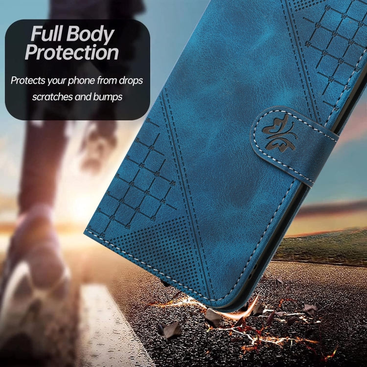 For iPhone 16 Plus YX0080 Grid Butterfly Embossed Pattern Flip Leather Phone Case with Lanyard(Dark Blue) - iPhone 16 Plus Cases by PMC TechLife | Online Shopping South Africa | PMC TechLife | Buy Now Pay Later Mobicred