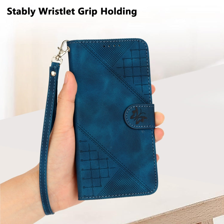 For iPhone 16 Plus YX0080 Grid Butterfly Embossed Pattern Flip Leather Phone Case with Lanyard(Dark Blue) - iPhone 16 Plus Cases by PMC TechLife | Online Shopping South Africa | PMC TechLife | Buy Now Pay Later Mobicred
