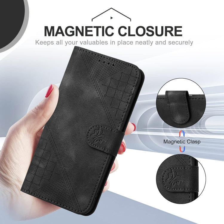 For iPhone 16e YX0080 Grid Butterfly Embossed Pattern Flip Leather Phone Case with Lanyard(Black) - iPhone 16e Cases by PMC TechLife | Online Shopping South Africa | PMC TechLife | Buy Now Pay Later Mobicred