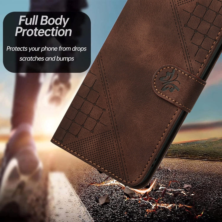 For iPhone 16e YX0080 Grid Butterfly Embossed Pattern Flip Leather Phone Case with Lanyard(Coffee) - iPhone 16e Cases by PMC TechLife | Online Shopping South Africa | PMC TechLife | Buy Now Pay Later Mobicred