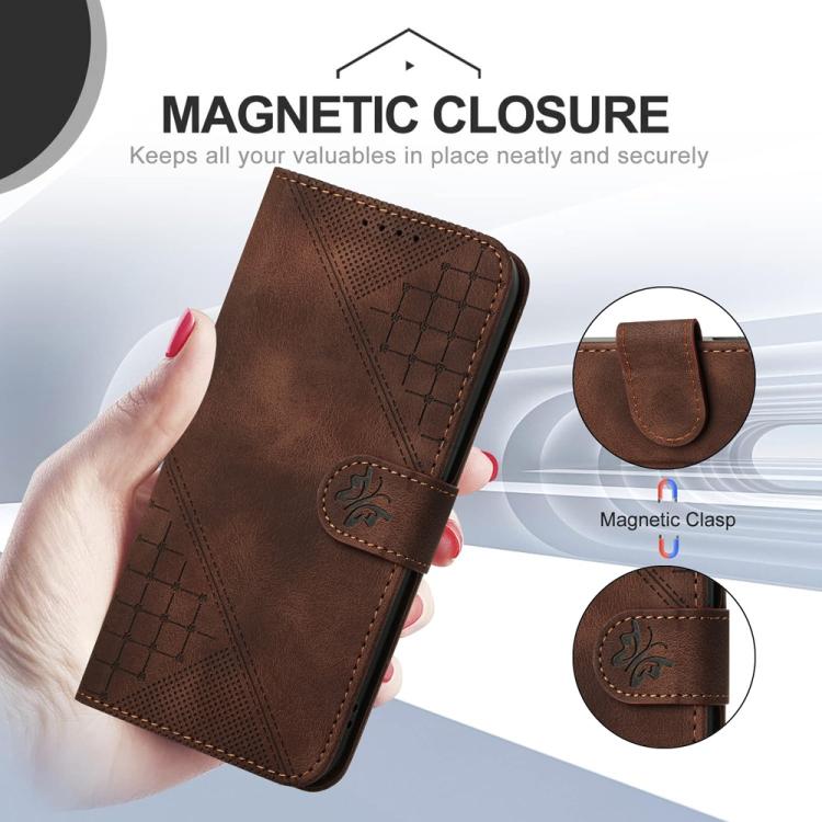 For iPhone 17 Air YX0080 Grid Butterfly Embossed Pattern Flip Leather Phone Case with Lanyard(Coffee) - free shipping - PMc TechLife - Order now!