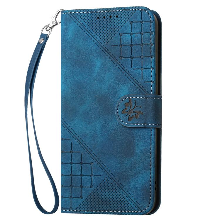 For iPhone 17 YX0080 Grid Butterfly Embossed Pattern Flip Leather Phone Case with Lanyard(Dark Blue) - free shipping - PMc TechLife - Order now!
