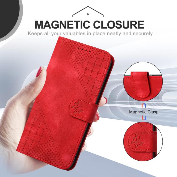 For iPhone 17 Pro YX0080 Grid Butterfly Embossed Pattern Flip Leather Phone Case with Lanyard(Red) - free shipping - PMc TechLife - Order now!