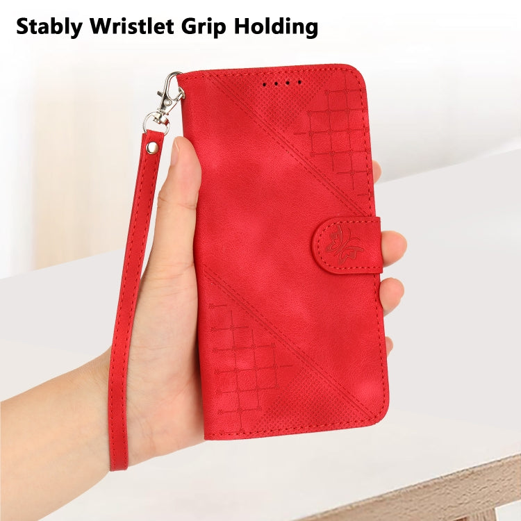 For Google Pixel 9 Pro XL YX0080 Grid Butterfly Embossed Pattern Flip Leather Phone Case with Lanyard(Red) - Google Cases by PMC TechLife | Online Shopping South Africa | PMC TechLife | Buy Now Pay Later Mobicred