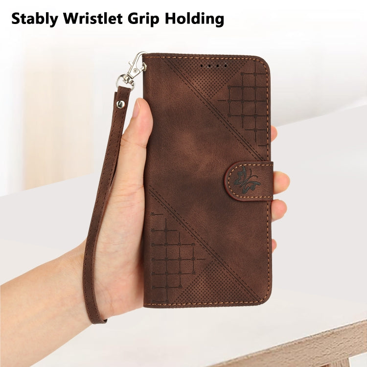 For Google Pixel 9 Pro XL YX0080 Grid Butterfly Embossed Pattern Flip Leather Phone Case with Lanyard(Coffee) - Google Cases by PMC TechLife | Online Shopping South Africa | PMC TechLife | Buy Now Pay Later Mobicred