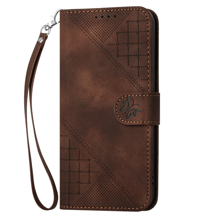 For Google Pixel 9 / 9 Pro YX0080 Grid Butterfly Embossed Pattern Flip Leather Phone Case with Lanyard(Coffee) - Google Cases by PMC TechLife | Online Shopping South Africa | PMC TechLife | Buy Now Pay Later Mobicred
