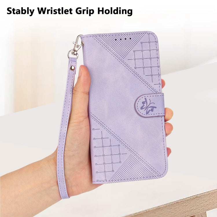 For Google Pixel 9 / 9 Pro YX0080 Grid Butterfly Embossed Pattern Flip Leather Phone Case with Lanyard(Light Purple) - Google Cases by PMC TechLife | Online Shopping South Africa | PMC TechLife | Buy Now Pay Later Mobicred