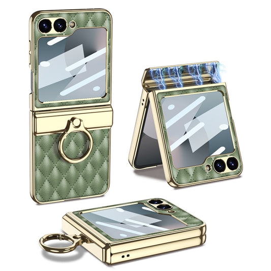 For Samsung Galaxy Z Flip6 GKK Rhombus Pattern Integrated Electroplated Leather Phone Case with Ring(Green) - Galaxy Z Flip6 5G Cases by GKK | Online Shopping South Africa | PMC Jewellery | Buy Now Pay Later Mobicred